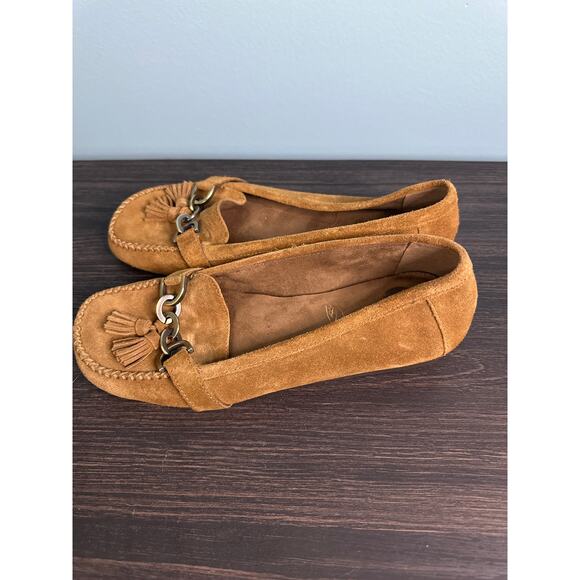 Aerosoles Suede Moccasins Loafers Brown Slip-On Brown SZ 9 Shoes Women Tassel - Picture 5 of 7